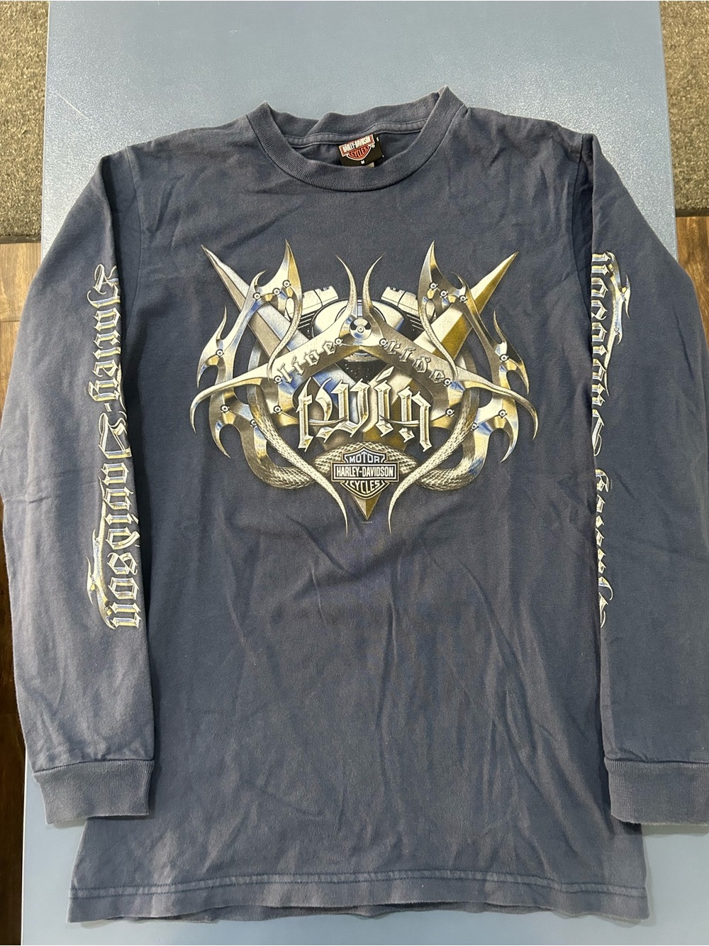 Harley-Davidson Men's Navy Long Sleeve Chrome Gettysburg Graphic Shirt